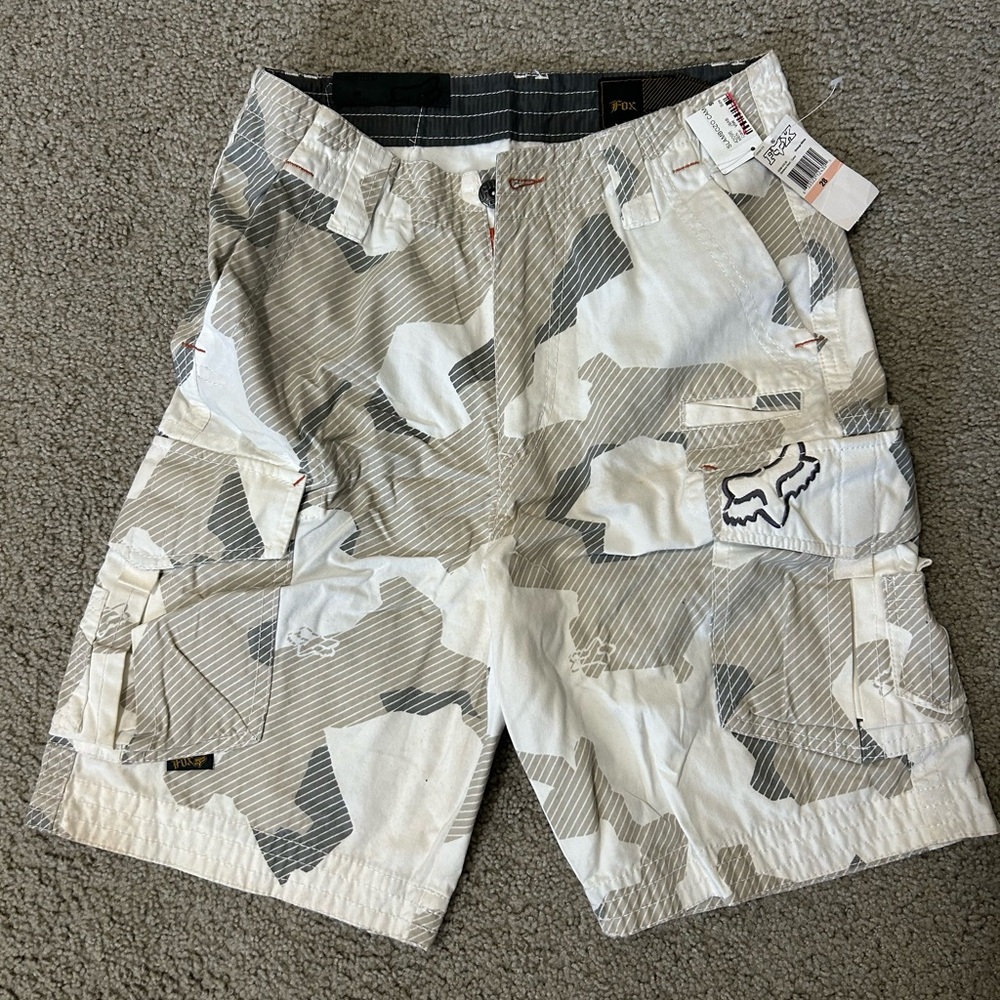 Fox Gray and White Cargo Shorts Winter Camouflage